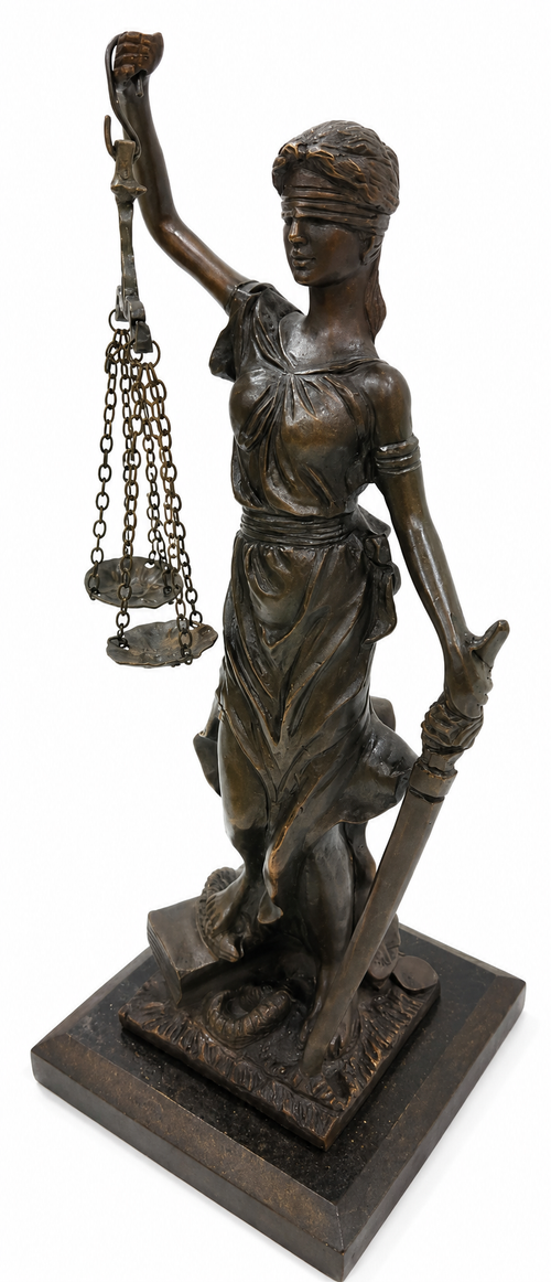 Lady Justice Brass Statue with Scales and Sword