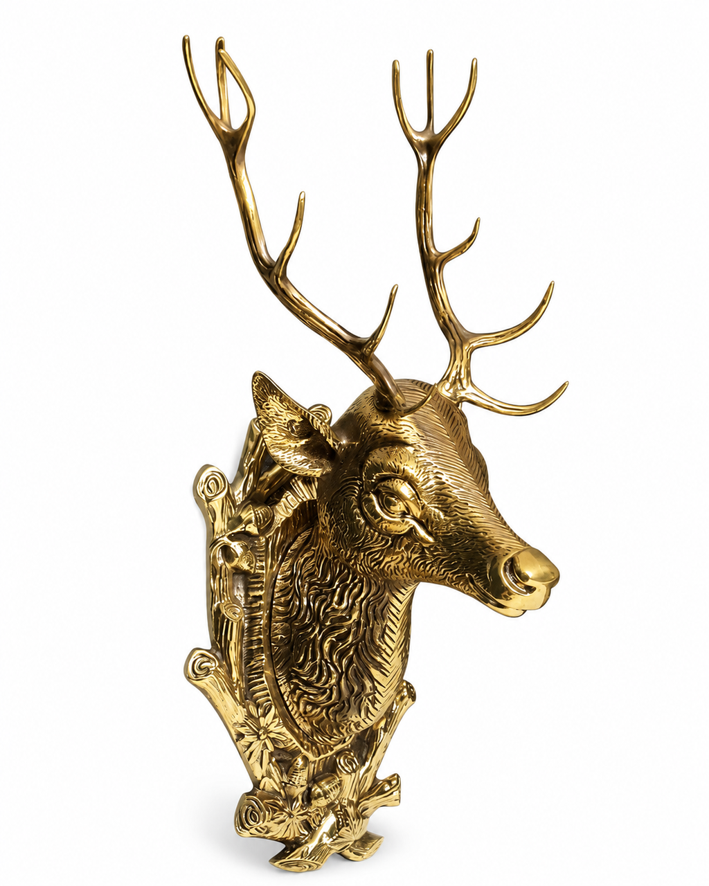 Life-Size Solid Brass Deer Head Sculpture
