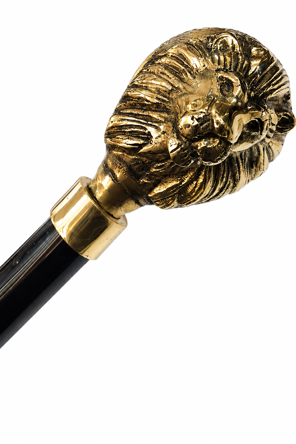 عصا معدنية فاخرة للمشي بمقبض رأس أسد من النحاس المصمت