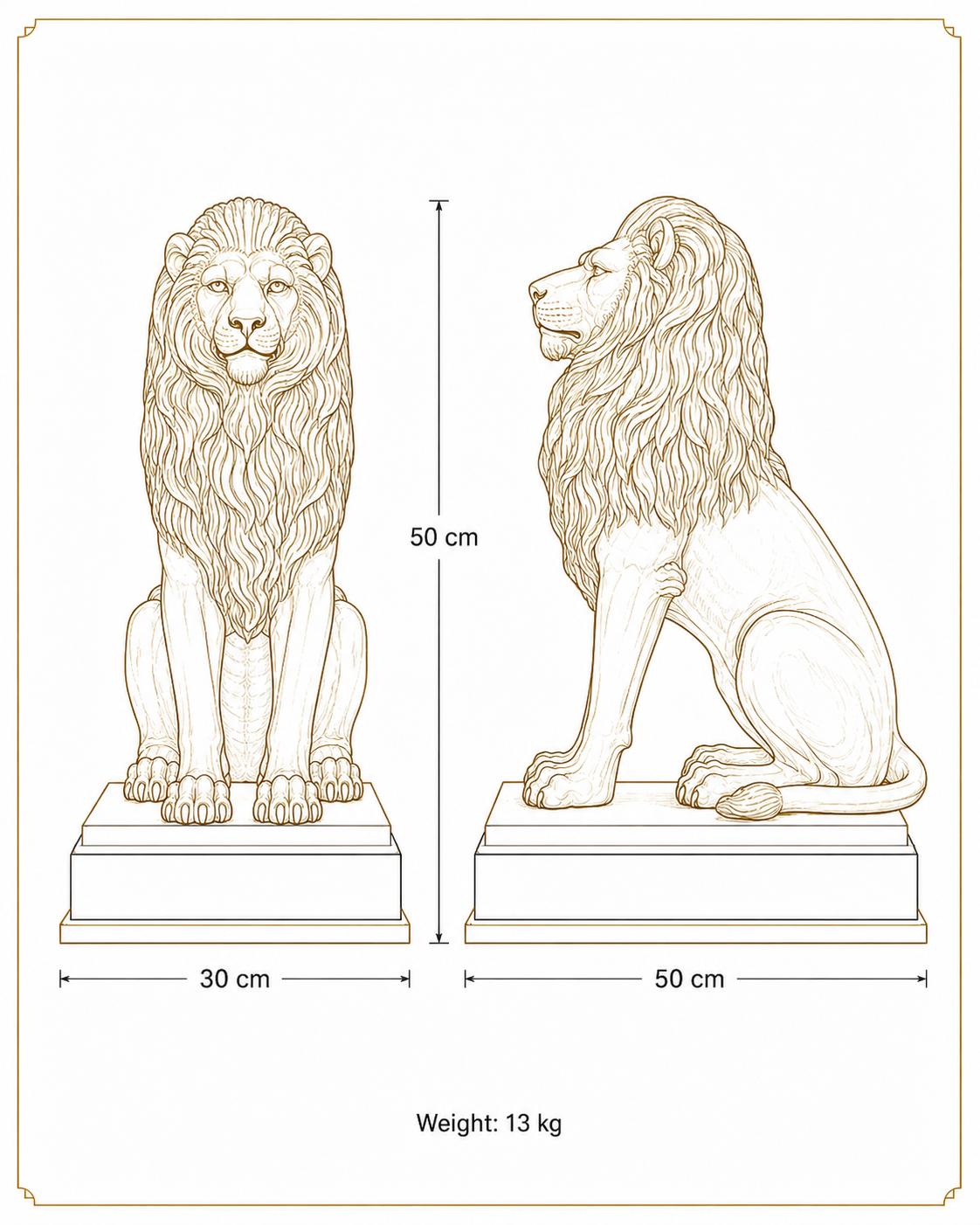 Handcrafted Solid Brass Golden Lion Statue
