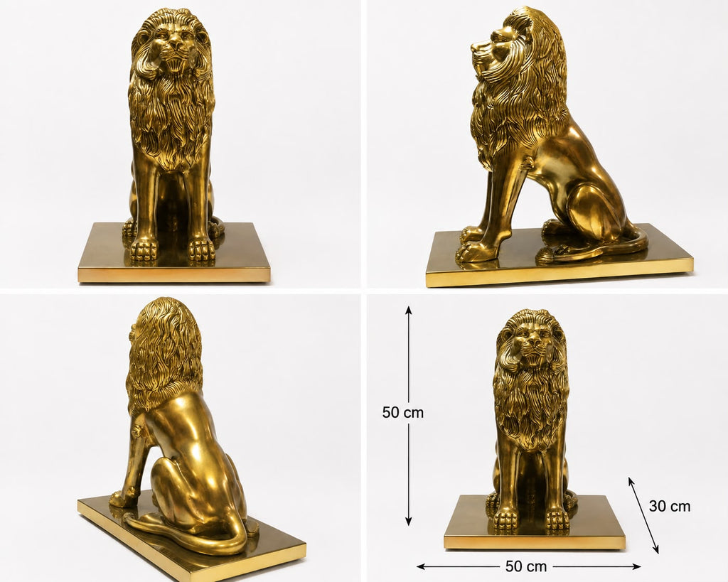 Handcrafted Solid Brass Golden Lion Statue