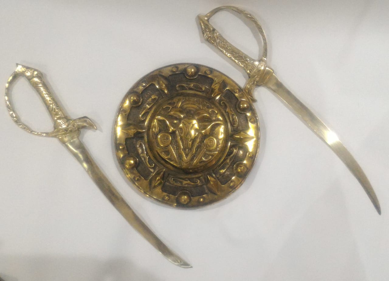 Decorative Solid Brass Shield with Two Swords