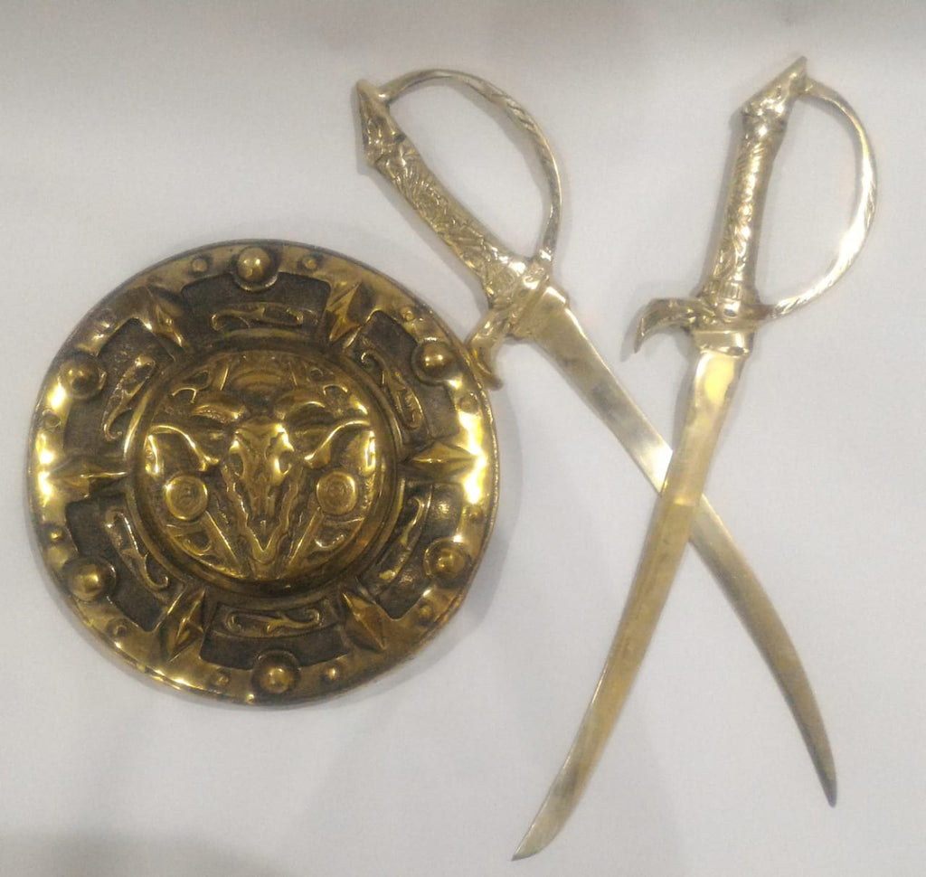 Decorative Solid Brass Shield with Two Swords