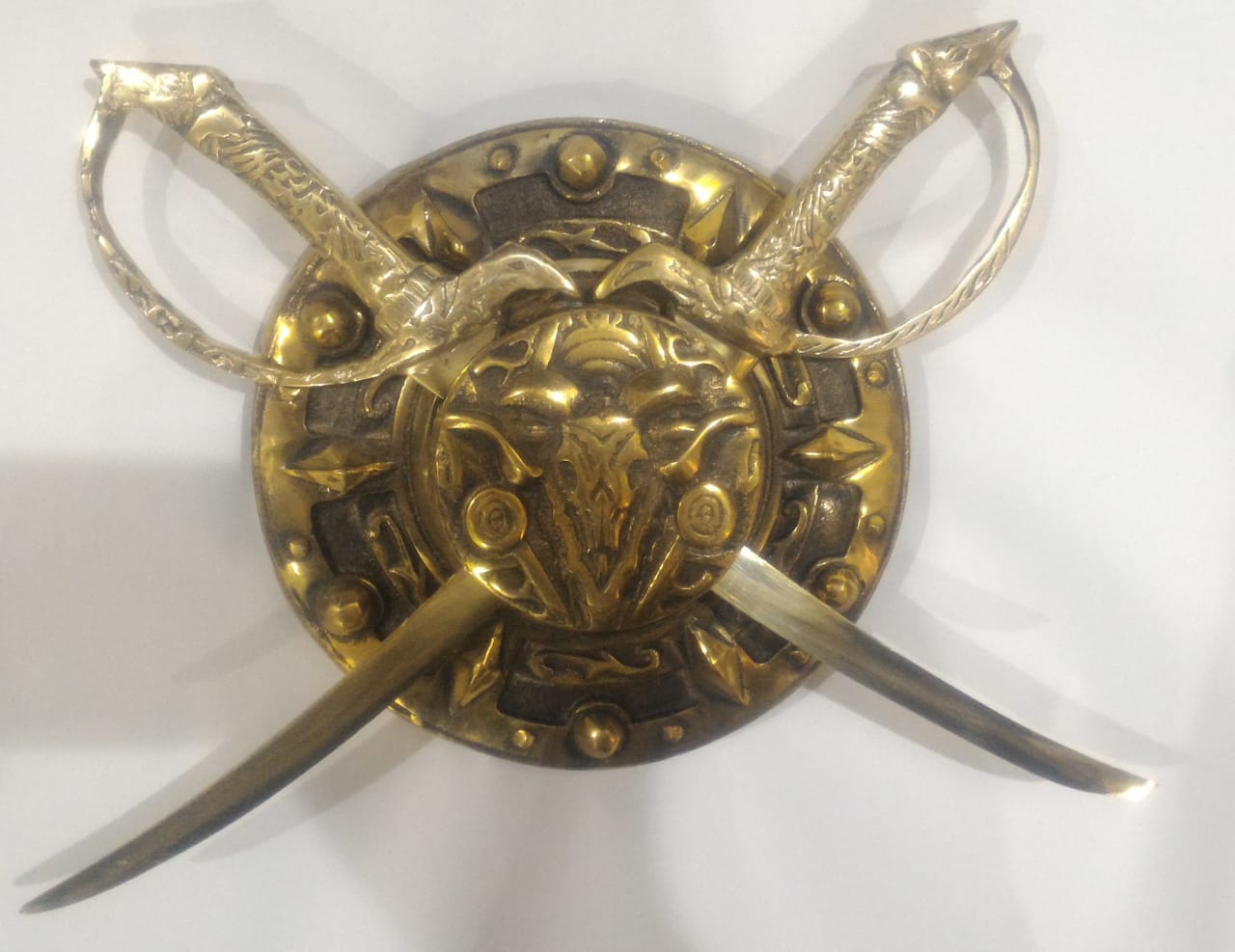 Decorative Solid Brass Shield with Two Swords