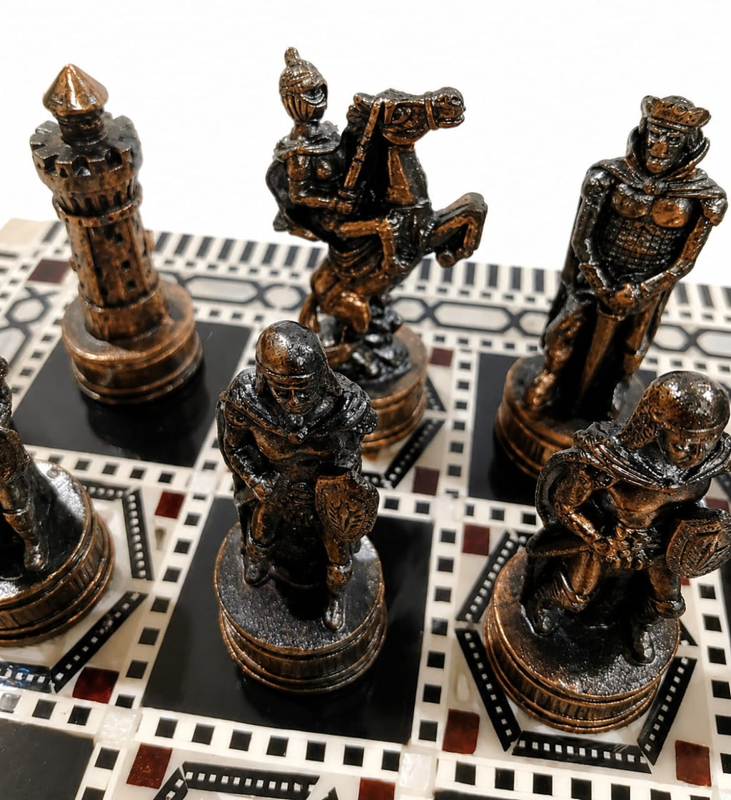 Luxury Mother-of-Pearl Chess Set with Metal Pieces & Storage Box
